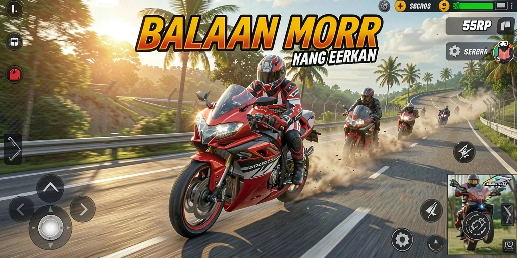 Tampilan aksi balapan motor yang mendebarkan di 55RP.