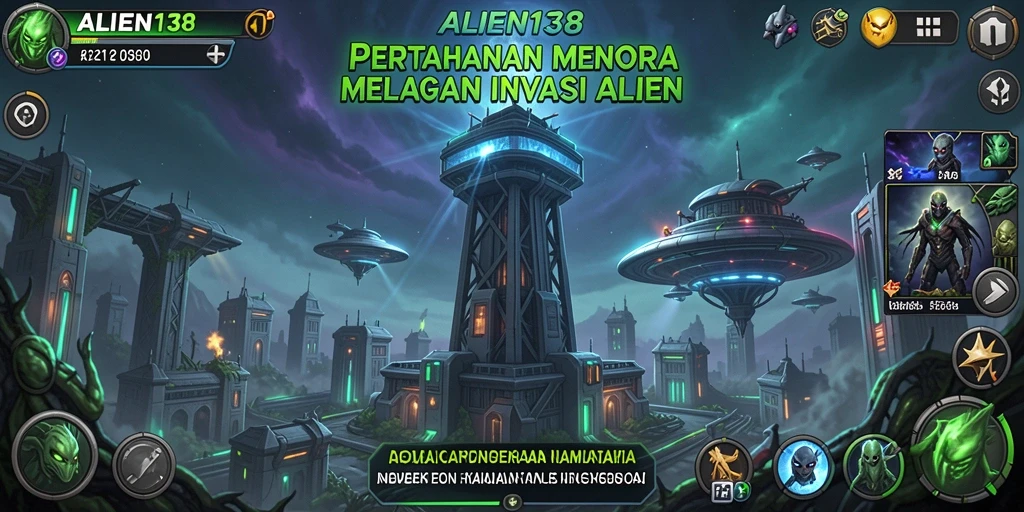 Tangkapan layar gameplay ALIEN138 menampilkan aksi Tower Defense yang mendebarkan.