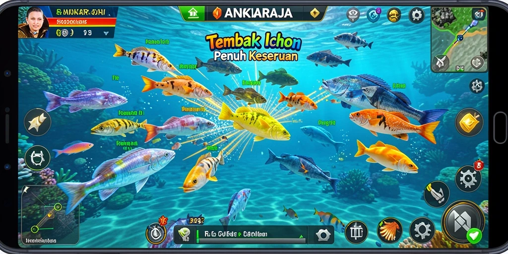 Tampilan gameplay seru di ANGKARAJA saat menembak ikan.