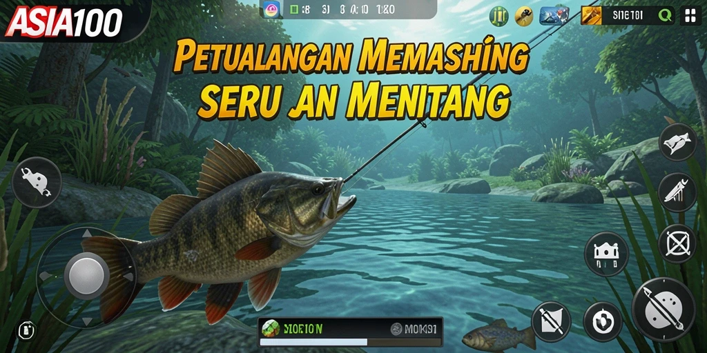 Tampilan gameplay ASIA100 yang menampilkan aktivitas memancing yang seru.