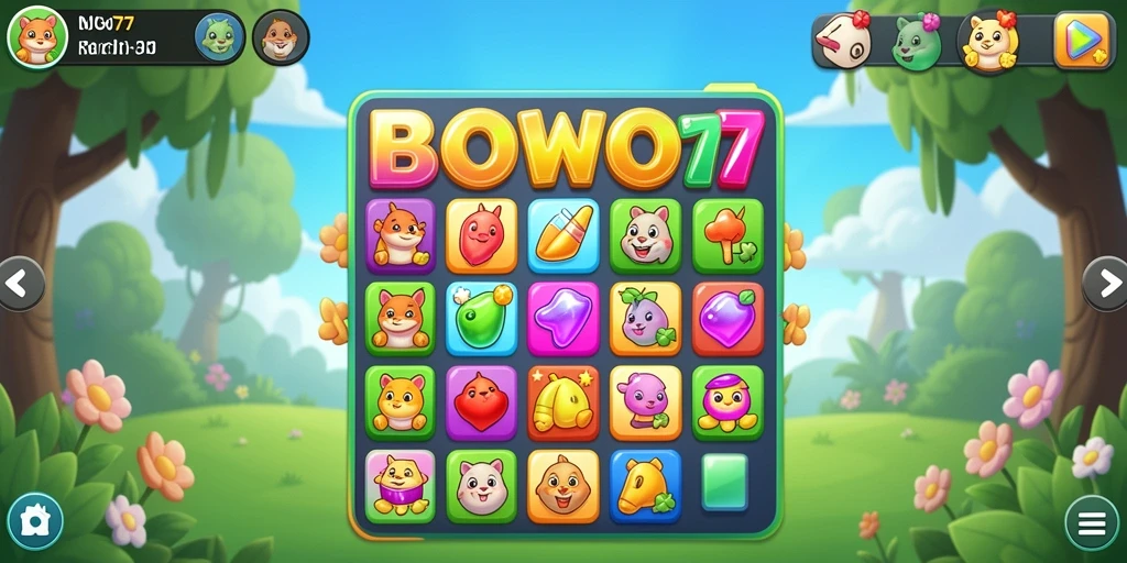 Tampilan gameplay seru BOWO77 dengan efek permata yang menawan.
