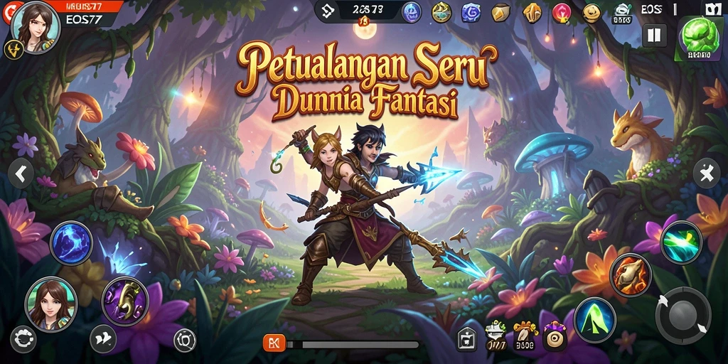 Tangkapan layar gameplay EOS77 menampilkan aksi petualangan yang mendebarkan.