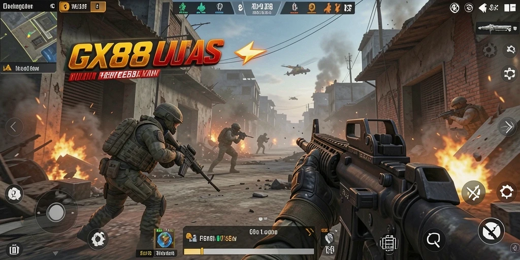 Screenshot GX88 menampilkan aksi pertempuran yang intens dan grafis memukau di game FPS.