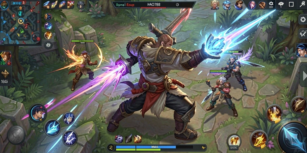 Tangkapan layar HAO788 menampilkan aksi pertempuran seru dalam arena MOBA.