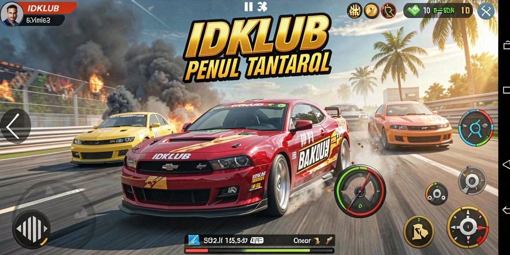 Tampilan gameplay balap mobil yang mendebarkan di IDKLUB.