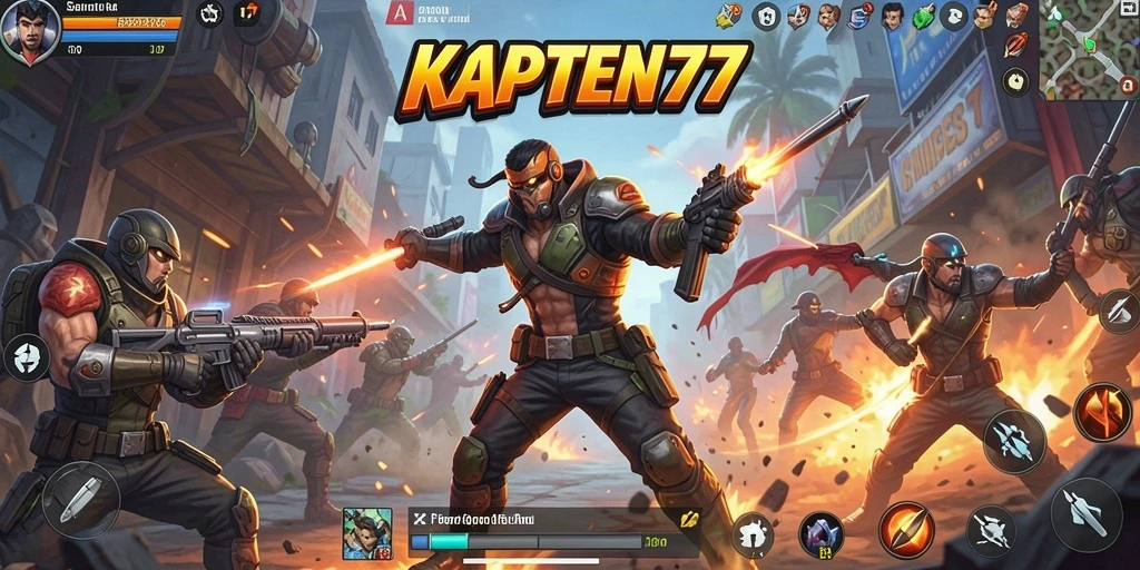 Tangkapan layar gameplay KAPTEN77 yang menunjukkan aksi pertarungan yang mendebarkan.