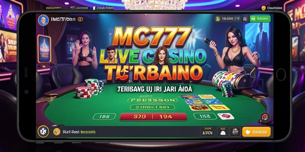 Screenshot utama MC777 menampilkan dealer langsung yang berinteraksi dengan pemain.