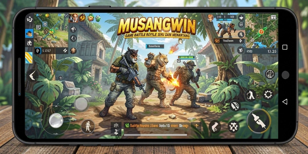 Gameplay seru di MUSANGWIN menunjukkan intensitas Battle Royale.