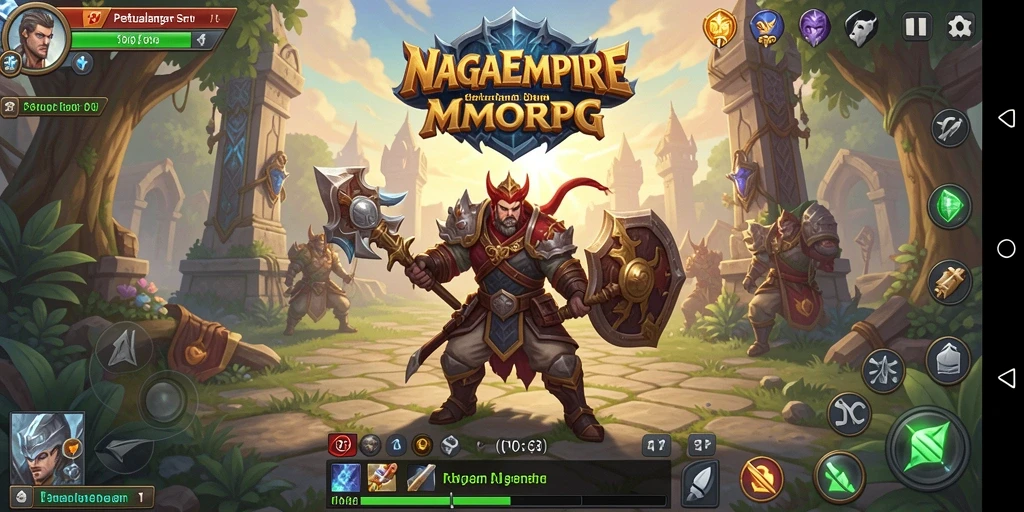 Tangkapan layar utama NAGAEMPIRE menampilkan aksi pertempuran dalam dunia MMORPG.