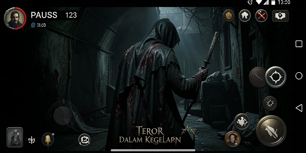 Gameplay menegangkan dari PAUS123 dengan lingkungan menyeramkan.