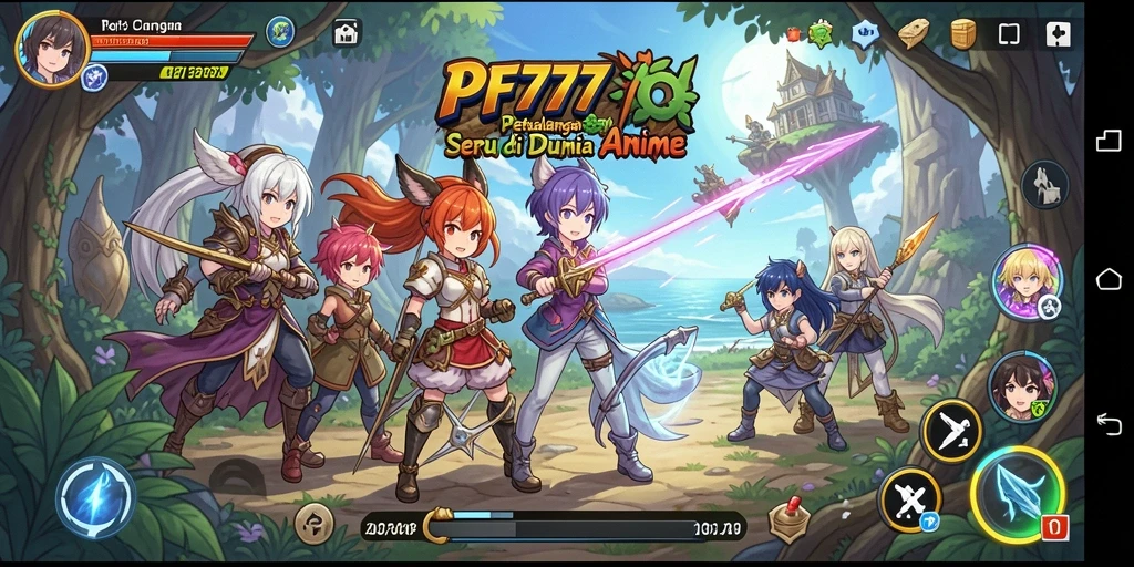 Screenshot utama PF777 menampilkan pertarungan karakter Anime yang mendebarkan.