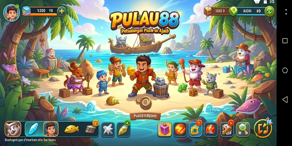 Tampilan game PULAU88 menampilkan teka-teki yang menarik dan colorful.