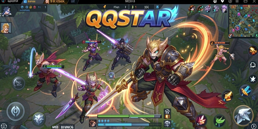Screenshot gameplay QQSTAR dengan aksi seru di arena MOBA.