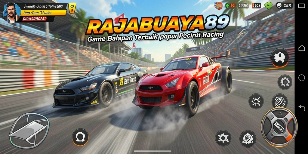 Tampilan gameplay RAJABUAYA89 yang seru dan menantang di trek balapan.