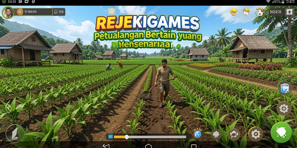 Tangkapan layar gameplay REJEKIGAMES yang menampilkan aktivitas bercocok tanam.