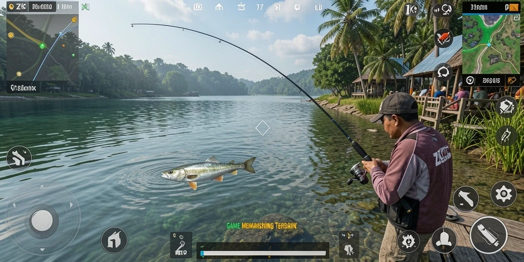 Gameplay ZK9 yang seru saat menangkap ikan di danau.